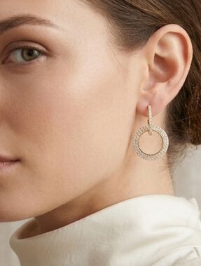 Gold & Crystal Double Hoop Drop Earrings